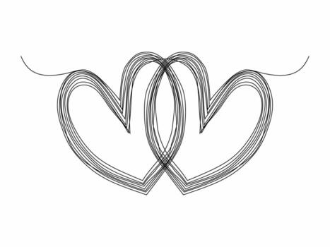 dos vinculado corazón, continuo uno línea dibujo. dos corazón conectado. mano dibujado, sencillo y minimalista ilustración de amor. vector