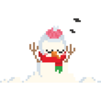 pixel art en train de dormir bonhomme de neige avec neige sur sol png