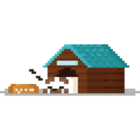 Pixel art sleeping dog in dog house png