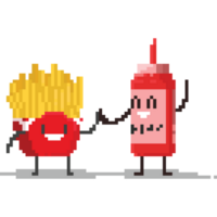 pixel franska frieds och ketchup karaktär håller på med hej5 png