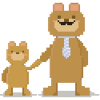 Pixel art cartoon dad and son brown bear character png