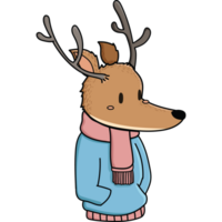 mão desenhado retrato azul moletom com capuz raindeer personagem png