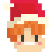 Pixel art man haed with christmas hat png