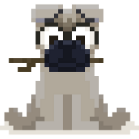 Pixel Kunst Sitzung Mops Hund halten das Baum Ast durch Mund png