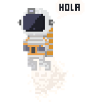 Pixel flying astronaut saying hola.8bit character. png