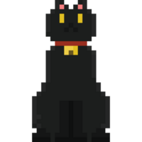 Pixel Kunst Sitzung schwarz Katze Charakter Vorderseite Aussicht png