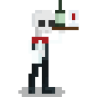 Pixel art skeleton waiter character 2 png