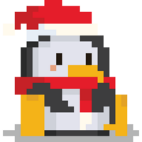 píxel Arte sentado pingüino personaje con sombrero y bufanda png