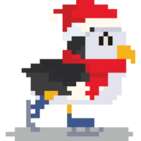Pixel art ice skater penguin character png