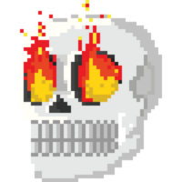 Pixel art fire eyes skull head png