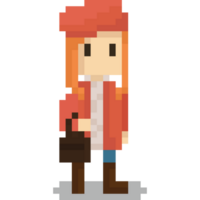 Pixel art woman character in winter costume 2 png