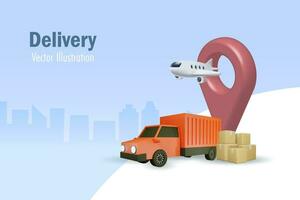 Shipment delivery and logistic distribution. Carton boxes with delivery transportation by truck and airplane. Supply chain network connecting, import export and shipping freight. 3D vector. vector