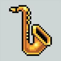 píxel Arte ilustración saxofón. pixelado saxofón. saxofón música icono pixelado para el píxel Arte juego y icono para sitio web y vídeo juego. antiguo colegio retro vector