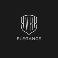 Initial VX logo monoline shield icon shape with luxury style vector