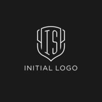 Initial IS logo monoline shield icon shape with luxury style vector