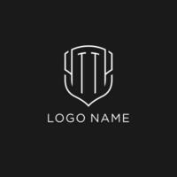 Initial TT logo monoline shield icon shape with luxury style vector