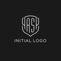 Initial AS logo monoline shield icon shape with luxury style vector