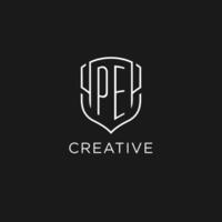 Initial PE logo monoline shield icon shape with luxury style vector