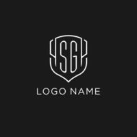 Initial SG logo monoline shield icon shape with luxury style vector