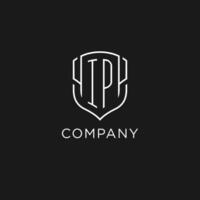 Initial IP logo monoline shield icon shape with luxury style vector