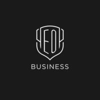 Initial EO logo monoline shield icon shape with luxury style vector