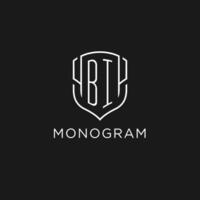 Initial BI logo monoline shield icon shape with luxury style vector