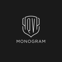 Initial QV logo monoline shield icon shape with luxury style vector