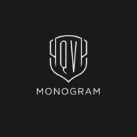 Initial QV logo monoline shield icon shape with luxury style vector