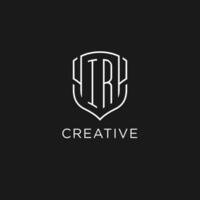 Initial IR logo monoline shield icon shape with luxury style vector