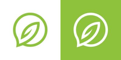 speech balloon element logo design combined with leaves vector