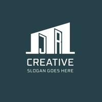 Initial JR logo for real estate with simple building icon design ideas vector
