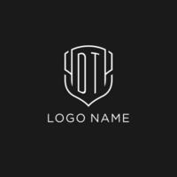 Initial DT logo monoline shield icon shape with luxury style vector