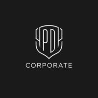 Initial PD logo monoline shield icon shape with luxury style vector