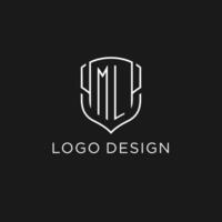 Initial ML logo monoline shield icon shape with luxury style vector