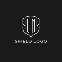 Initial LM logo monoline shield icon shape with luxury style vector