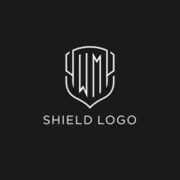 Initial WM logo monoline shield icon shape with luxury style vector