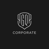 Initial GQ logo monoline shield icon shape with luxury style vector