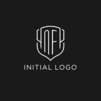 Initial NF logo monoline shield icon shape with luxury style vector