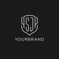 Initial SJ logo monoline shield icon shape with luxury style vector