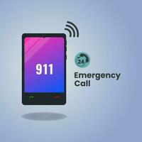 Phone with 911 emergency call number on screen vector illustration