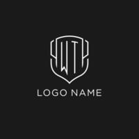 Initial WT logo monoline shield icon shape with luxury style vector