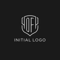 Initial OF logo monoline shield icon shape with luxury style vector