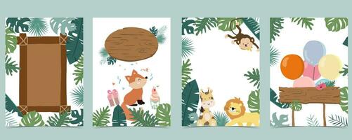 Wood frame collection of safari background set.Editable vector illustration for birthday invitation,postcard and sticker