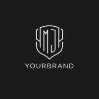 Initial MJ logo monoline shield icon shape with luxury style vector