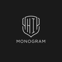 Initial HI logo monoline shield icon shape with luxury style vector