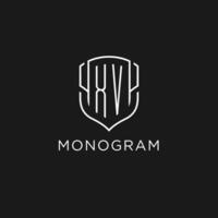 Initial XV logo monoline shield icon shape with luxury style vector