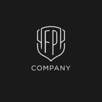 Initial FP logo monoline shield icon shape with luxury style vector