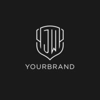 Initial JW logo monoline shield icon shape with luxury style vector