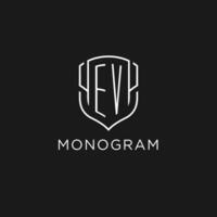 Initial EV logo monoline shield icon shape with luxury style vector