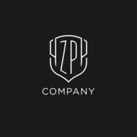 Initial ZP logo monoline shield icon shape with luxury style vector